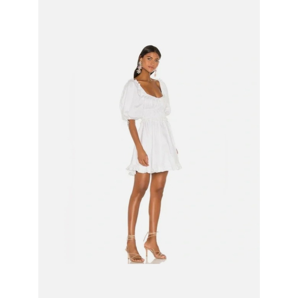 For Love & Lemons White‎ Smocked Jackson Puff Sleeve Ruffle Lace Mini Dress XS